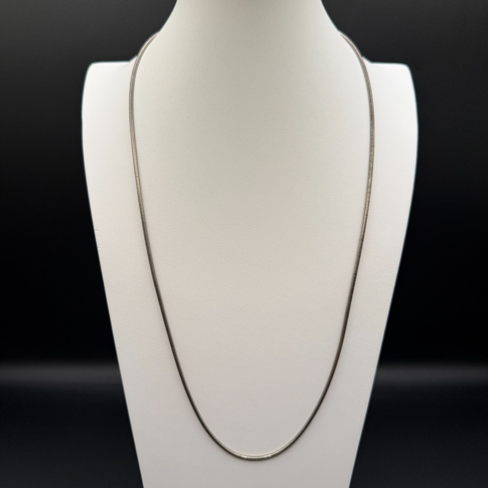 Silver Tone Long Snake Chain Necklace Minimalist Layering Sleek Vintage Jewelry